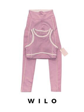 Wilo The Label Ribbed Lilac Set Size M Bra Top & Leggings Athleisure NWT